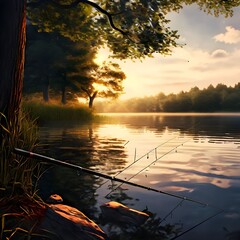 Fishing Rod by a Lake