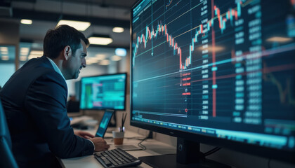 Fototapeta premium Businessman Working on Stock Market Data, Finance and Trading Concept