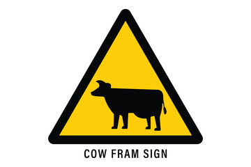 cow farm sign, Traffic sign Cautionary beware of castle, yellow sign of animal crossing, road safety alert, cow farming zore