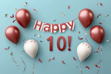 Decade celebration: text happy 10 years, a significant milestone with joyous festivities, decade of memories, achievements, and growth, and future successes