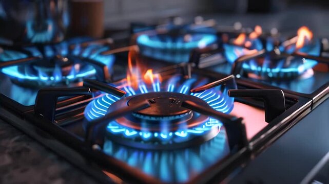 High-resolution 4K video emphasizing fire safety practices for residential gas equipment, showcasing a well-operating gas stove in a home kitchen to raise awareness on preventive measures
