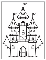 Obraz premium Halloween Vampire's Castle, Halloween Coloring pages for Kids, black and white