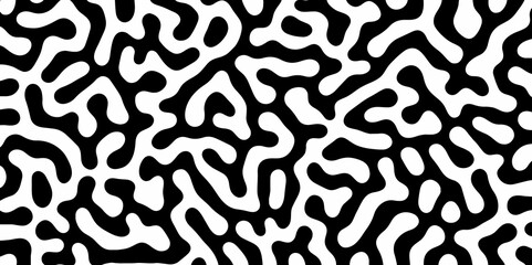 Abstract Turing organic wallpaper with background. Turing reaction diffusion monochrome seamless pattern with chaotic motion. Natural seamless line pattern. Linear design with biological shapes.