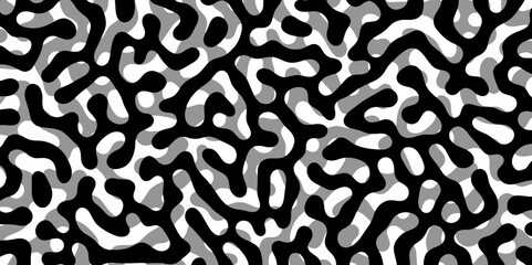 Obraz premium Abstract Turing organic wallpaper with background. Turing reaction diffusion monochrome seamless pattern with chaotic motion. Natural seamless line pattern. Linear design with biological shapes.