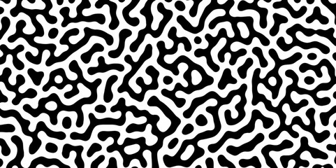 Abstract Turing organic wallpaper with background. Turing reaction diffusion monochrome seamless pattern with chaotic motion. Natural seamless line pattern. Linear design with biological shapes.