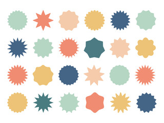 Circle Stamp Badge Sticker collection. Starburst sunburst Shapes. Price, sale, promo, discount special offer Frame set. Abstarct star shape label icon button. Design element. Vector illustration
