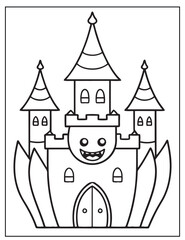 Halloween Vampire's Castle, Halloween Coloring pages for Kids, black and white