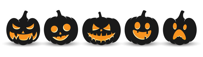 Set pumpkin on white background. The main symbol of the Happy Halloween holiday. Orange pumpkin with smile for your design for the holiday Halloween. Vector illustration.