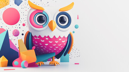 Naklejka premium Abstract white background with pastel colorful 3D abstract background overlap layer on dark space with owl decoration. Modern graphic design element motion style concept for banner, flyer, card, br
