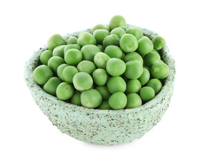 Fresh green peas in bowl isolated on white