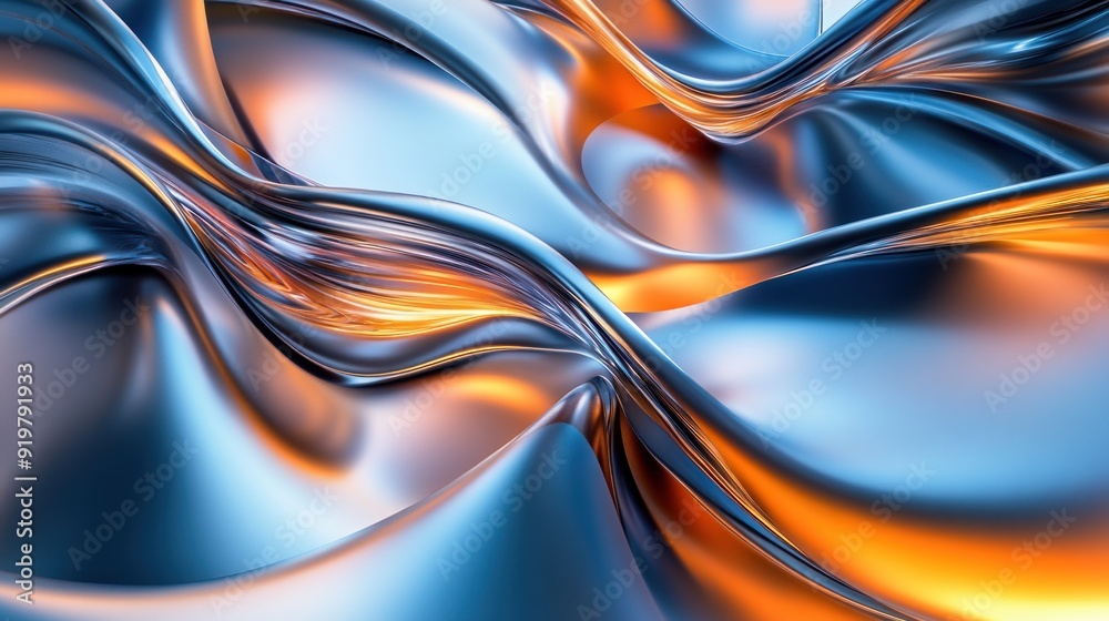 Wall mural 3D abstract flowing ribbons in metallic color wallpaper