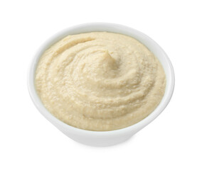 Delicious hummus in bowl isolated on white