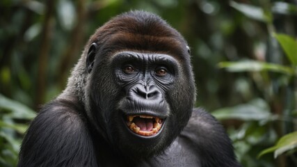 Fototapeta premium Cute Laughing Gorilla using Wide Grin A Delightful Scene.