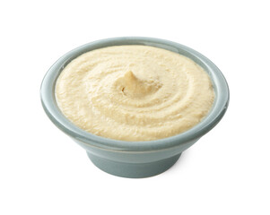 Delicious hummus in bowl isolated on white