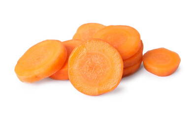 Slices of fresh ripe carrot isolated on white