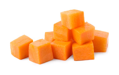 Pieces of fresh ripe carrot isolated on white