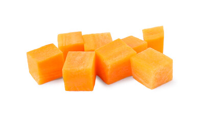 Pieces of fresh ripe carrot isolated on white