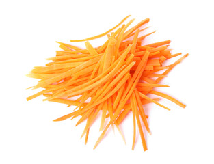 Fototapeta premium Cut fresh ripe carrot isolated on white, top view