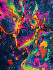 Psychedelic Side Profile of Goddess Lakshmi with Vivid Colors and Surreal Energy