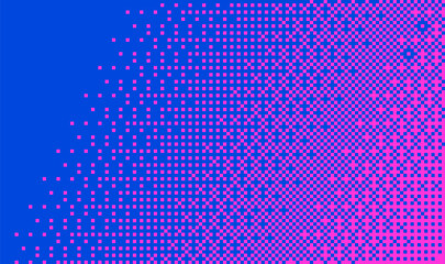Pixelated bitmap gradient texture. Neon blue and pink dither pattern background. Abstract glitchy pattern. 8 bit video game screen wallpaper. Pixel art retro vector Illustration. © LanaSham