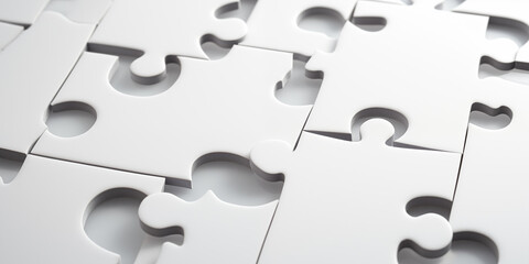 Znajdź nowe rozwiązania w biznesie. Białe czyste puzzle - mockup. 
