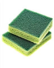 Used Sponge. Close-up of Old Green Dishwasher Pad for Cleaning on White Background