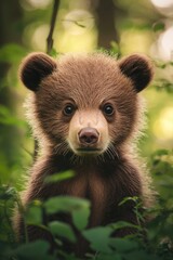 Obraz premium Brown Bear Cub Face. Adorable Baby Bear Closeup in the Summer Forest