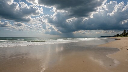 Serene Sunset Glow at Sandy Beach Shoreline