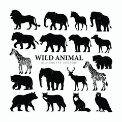 Wild animals silhouette set vector template illustration