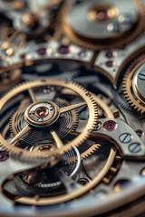 A detailed macro shot of the internal mechanism of a mechanical watch, showcasing the intricate gears, springs, and cogs in perfect alignment.