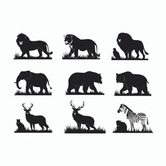 Wild animals silhouette set vector template illustration