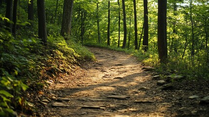 Rugged terrain of a forest trail, challenging and inviting adventure seekers