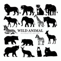 Wild animals silhouette set vector template illustration