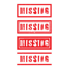 Missing Grunge Rubber Stamp Set Vector Design.