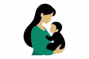 Vector design of realistic mother and baby on white background
