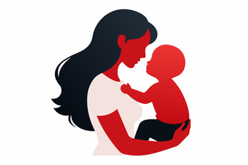 Vector design of realistic mother and baby on white background