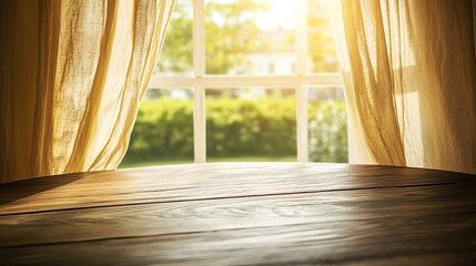 Sunlit Window View with Drapes