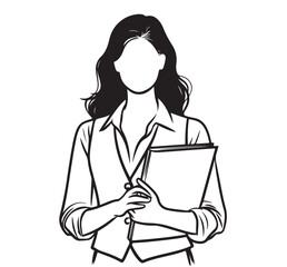 Business woman with a folder , silhouette, sketch