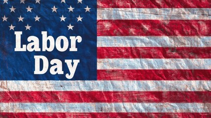 US Labor Day card with American flag background, US Labor Day greeting card