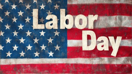 US Labor Day card with American flag background, US Labor Day greeting card