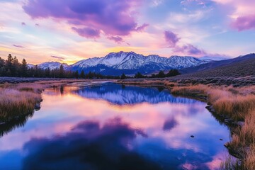 Fototapeta premium Mammoth Lakes, California. Stunning Sunset Landscape of Owens River with Breathtaking Sky and Reflecting Water