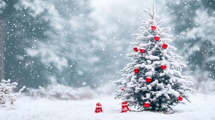 Snowy Christmas Tree in Winter Wonderland