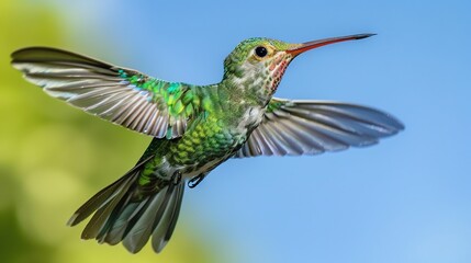 Obraz premium Brod billed hummingbird,cynanthus birds on blue background looks beautiful