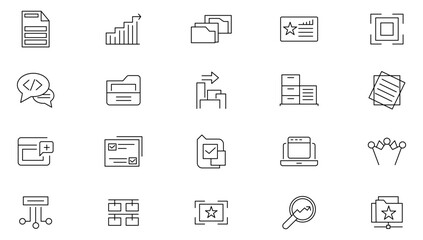 Branding line icon set. Containing marketing, product, brand value, design, logo, brand development, social media, advertising Outline icon collection. UI thin line icon pack.