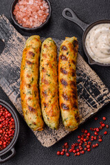 Delicious fresh vegetarian sausage or sausage made from vegetable protein tofu or seitan legumes