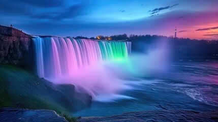 Niagara Falls Night in Ontario, Canada with Lake Ontario View