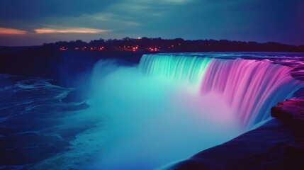 Niagara Falls Night View from Ontario, Canada with Colors of Blue and Green