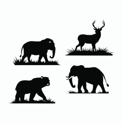 Obraz premium Wild animals silhouette set vector template illustration