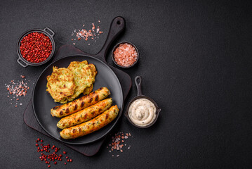 Delicious fresh vegetarian sausage or sausage made from vegetable protein tofu or seitan legumes
