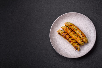 Delicious fresh vegetarian sausage or sausage made from vegetable protein tofu or seitan legumes